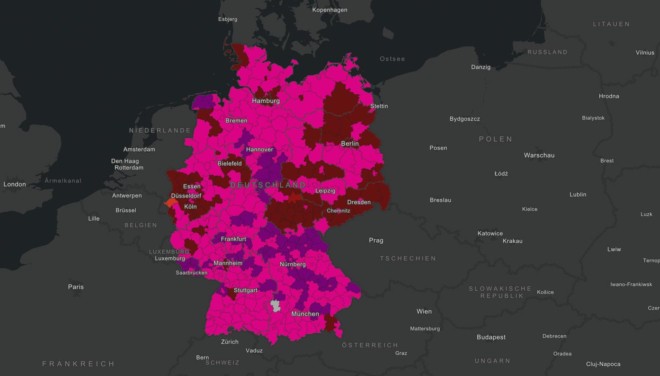 Corona-Infizierte auf der Karte