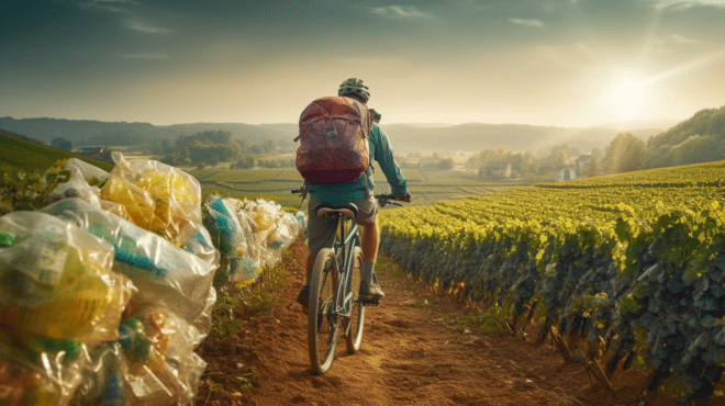Fahrradtasche im Weinberg