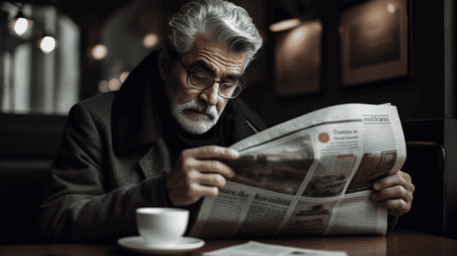 Zeitungsleser im Café